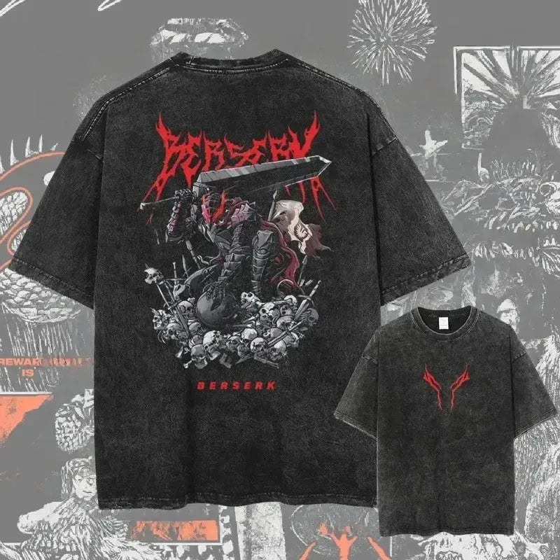New Arrival Mens Clothes Tee Shirt Homme Graphic T-Shirts Men Tshirt for Men Ropa Hombre Washed Anime Berserk Baggy Camisetas