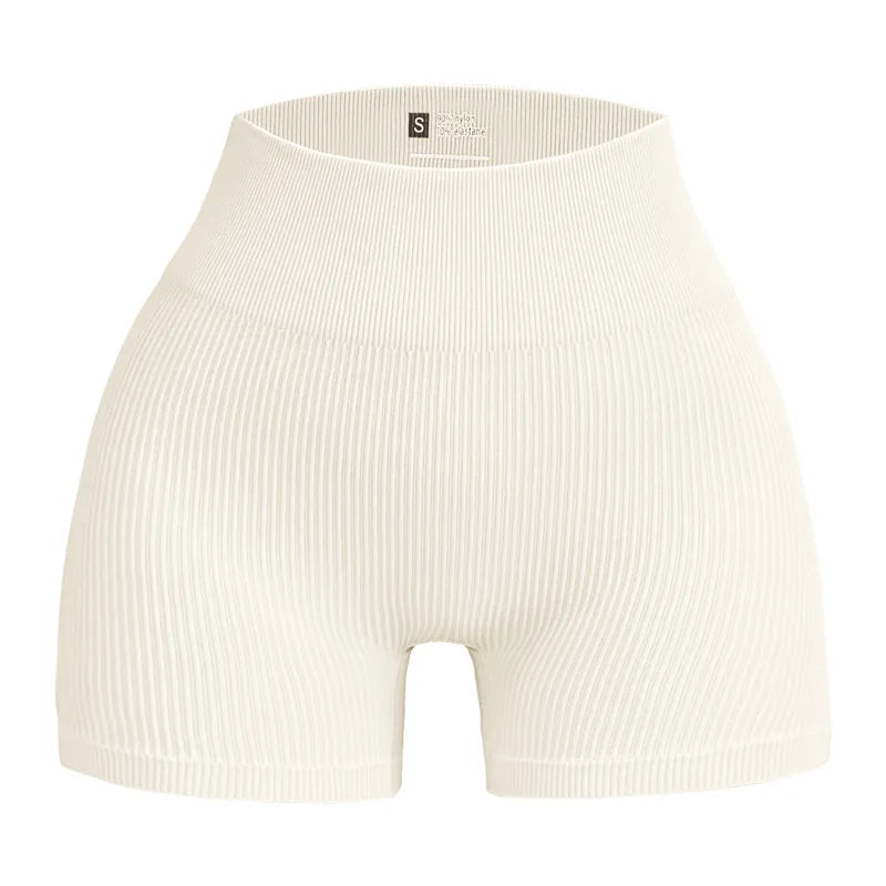 High-waisted Yoga Pant For Women, Designed To Lift And Shape, Tight-fitting With Solid Color And Ribbed Texture, Sports Shorts