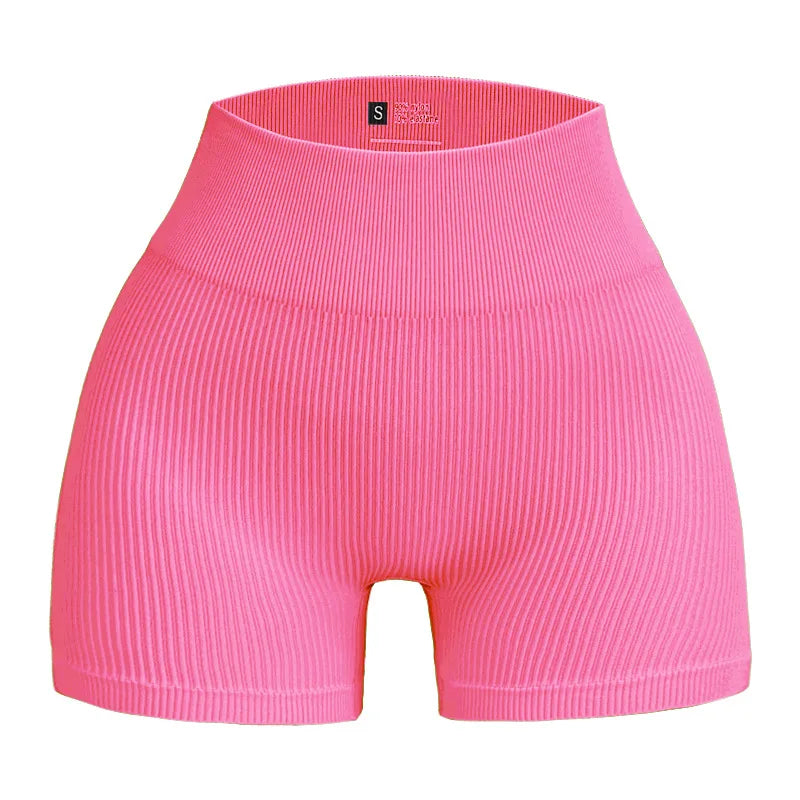 High-waisted Yoga Pant For Women, Designed To Lift And Shape, Tight-fitting With Solid Color And Ribbed Texture, Sports Shorts