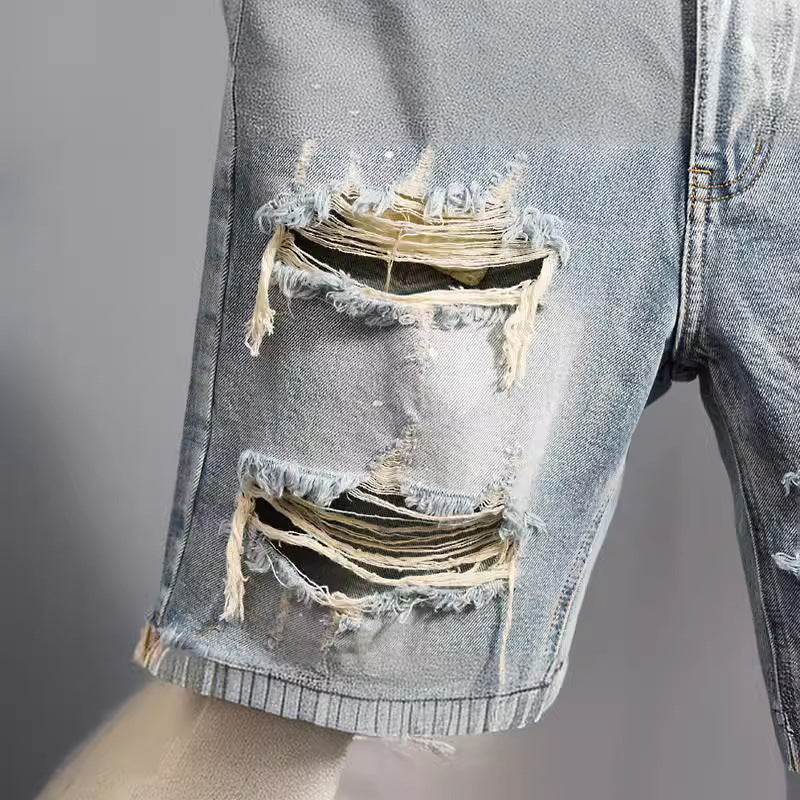 Men's Distressed Denim Shorts Straight Cut