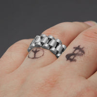 10mm Wristband Link Bracelet And 10mm 8-12 Adjustable Size Ring Stainless Steel Silver Gold Color Bracelets/Rings Set
