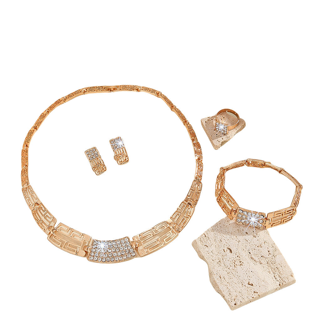 Full Diamond Necklace, Earrings Rings Bracelets Four Piece Set