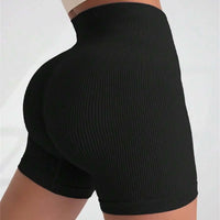 High-waisted Yoga Pant For Women, Designed To Lift And Shape, Tight-fitting With Solid Color And Ribbed Texture, Sports  Shorts