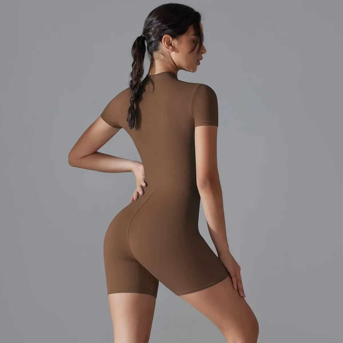 Yoga suit women's jumpsuit summer zipper short sleeved shorts yoga jumpsuit women's dance fitness tight fitting sports jumpsuit