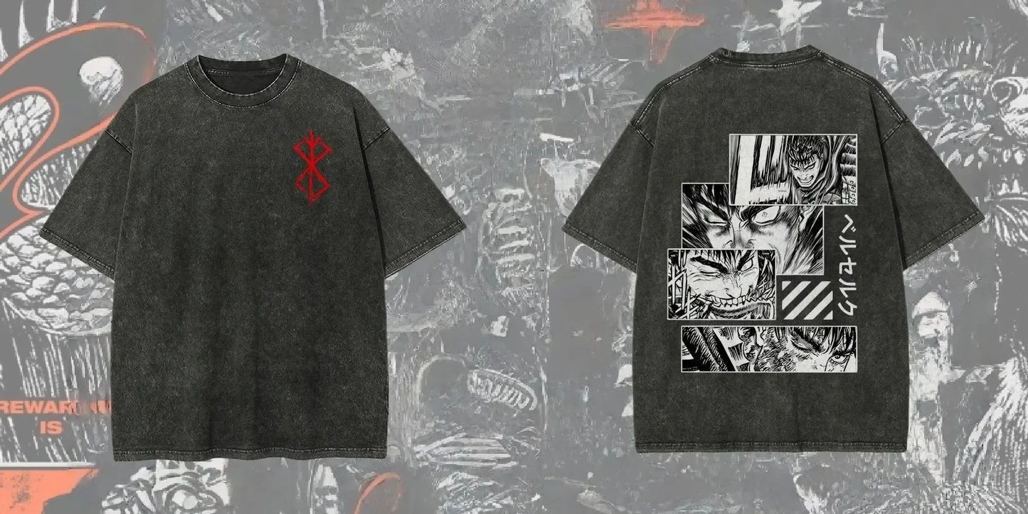 New Arrival Mens Clothes Tee Shirt Homme Graphic T-Shirts Men Tshirt for Men Ropa Hombre Washed Anime Berserk Baggy Camisetas