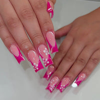 Finished Product Wear Nail Rose Red Medium Rectangular
