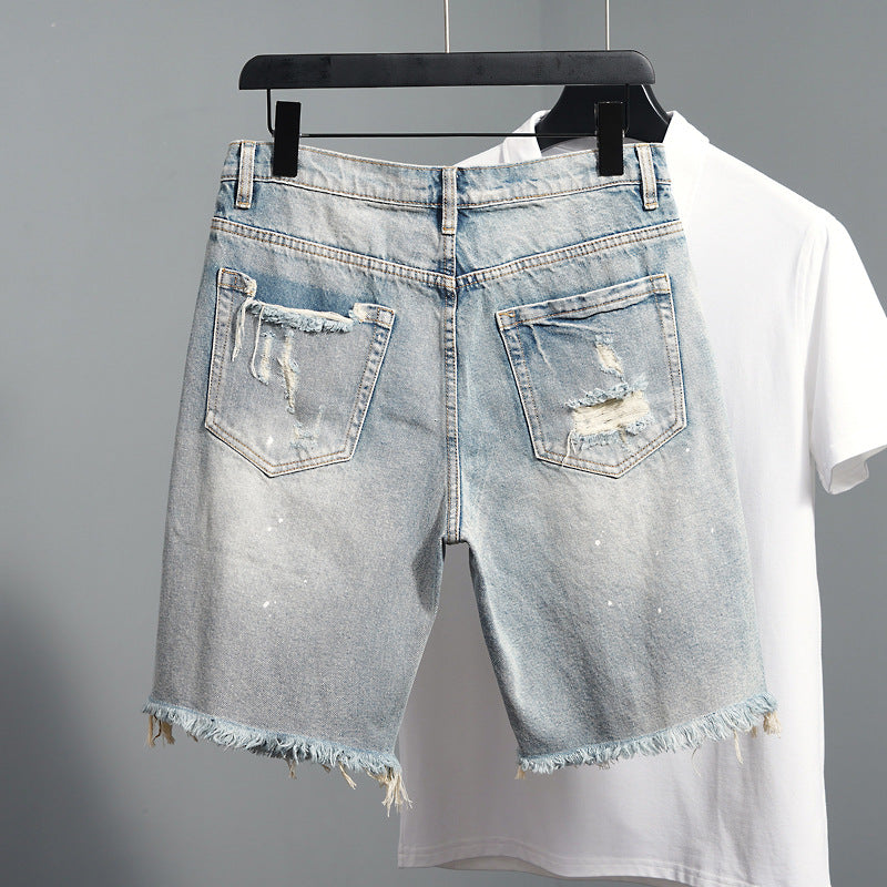 Men's Distressed Denim Shorts Straight Cut