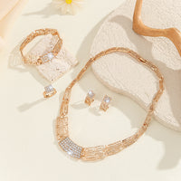 Full Diamond Necklace, Earrings Rings Bracelets Four Piece Set