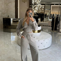 Casual Zipper Hooded Sweatshirt and Trousers Set