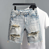 Men's Distressed Denim Shorts Straight Cut